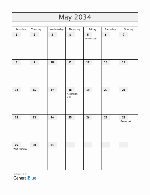 Greenland May 2034 Calendar with Holidays