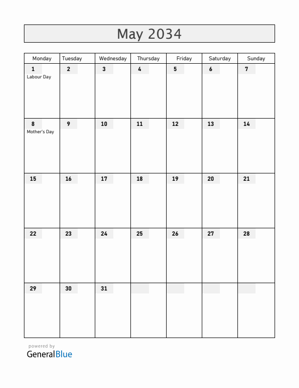 Honduras May 2034 Calendar with Holidays