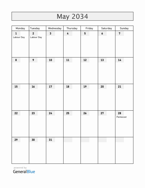 Slovenia May 2034 Calendar with Holidays