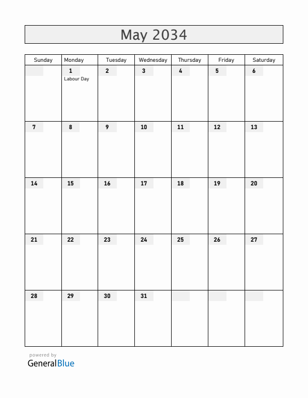 Albania May 2034 Calendar with Holidays