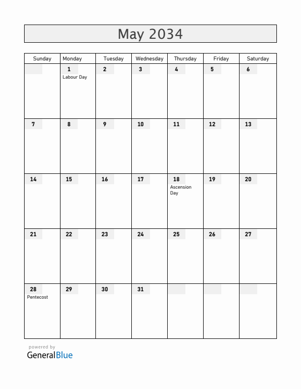 Aland Islands May 2034 Calendar with Holidays