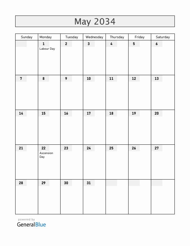 Colombia May 2034 Calendar with Holidays