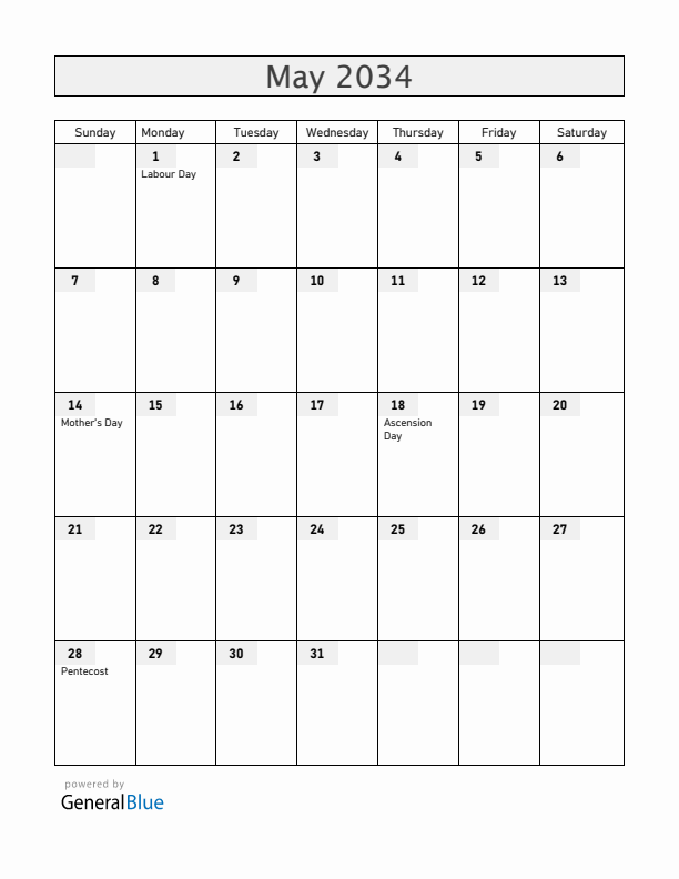 Finland May 2034 Calendar with Holidays
