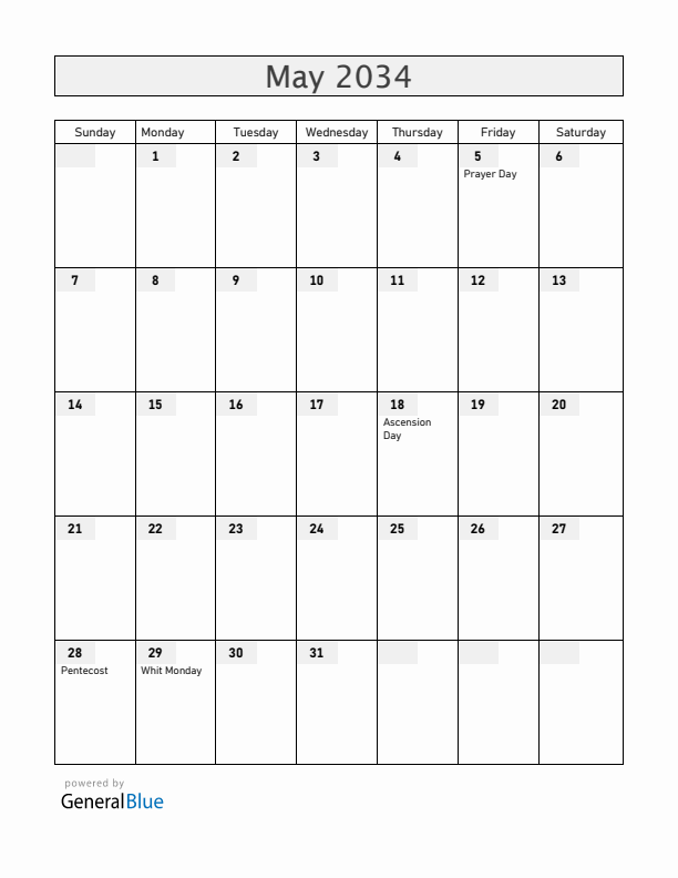 Greenland May 2034 Calendar with Holidays