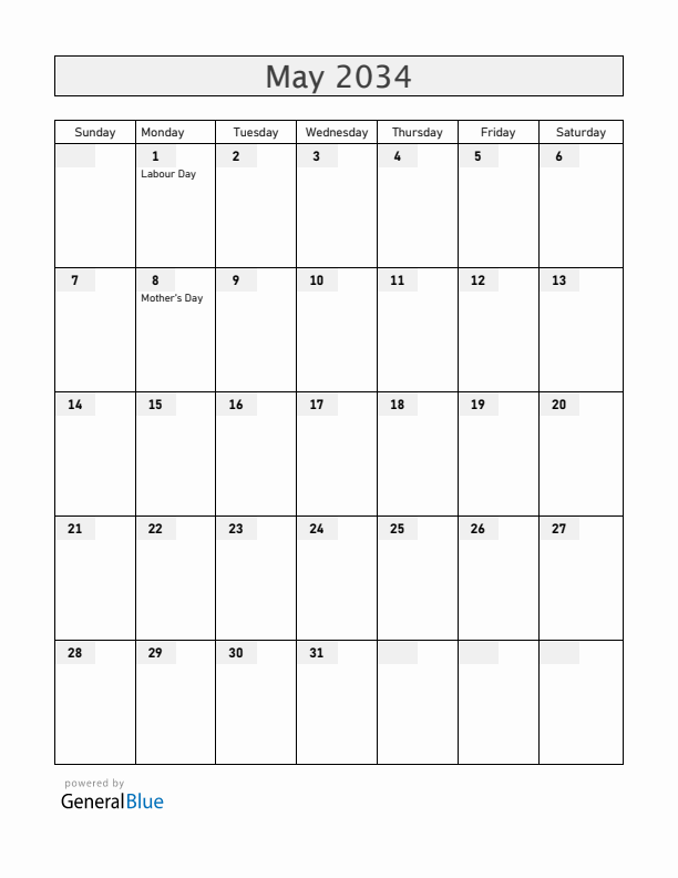 Honduras May 2034 Calendar with Holidays