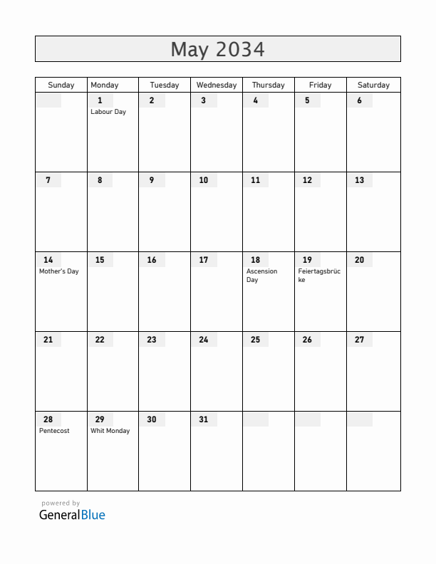 Liechtenstein May 2034 Calendar with Holidays
