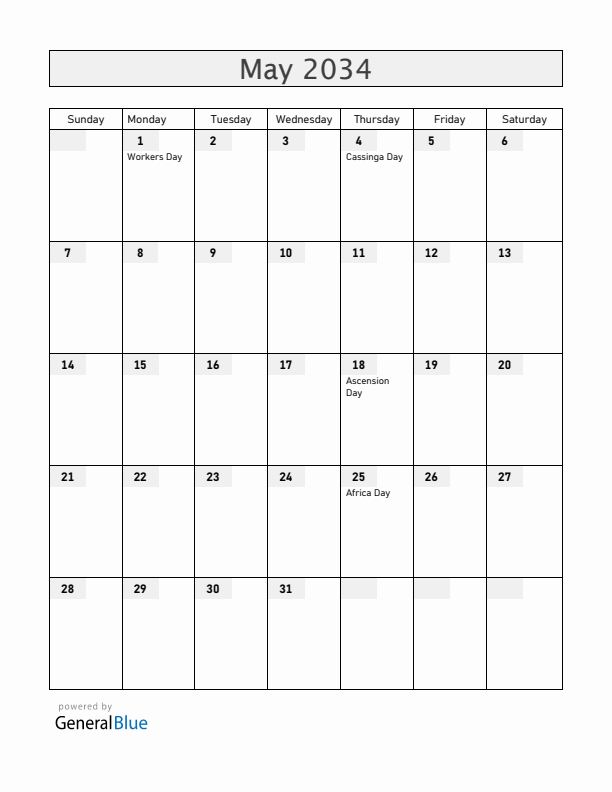 Namibia May 2034 Calendar with Holidays