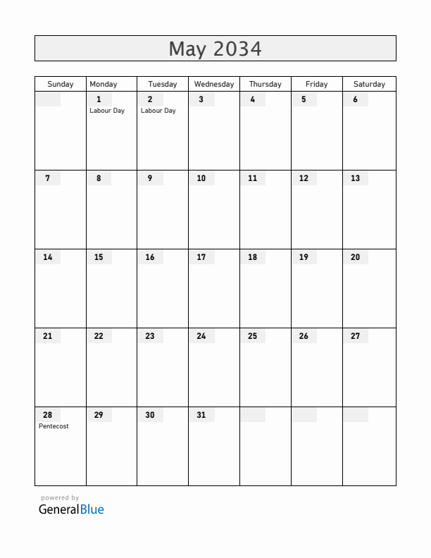 Slovenia May 2034 Calendar with Holidays