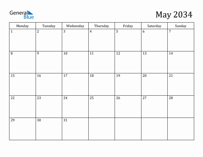 May 2034 Calendar