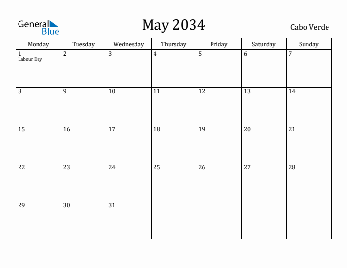 May 2034 Calendar Cabo Verde