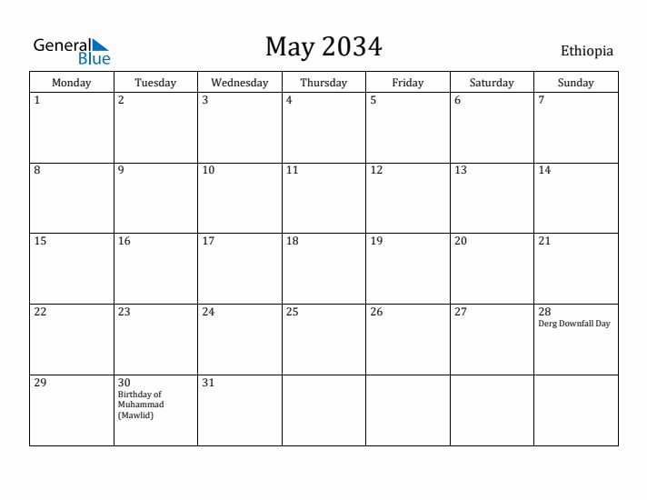 May 2034 Calendar Ethiopia