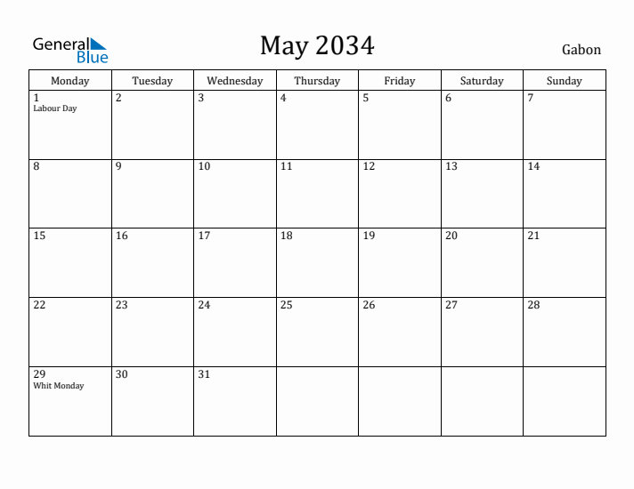 May 2034 Calendar Gabon