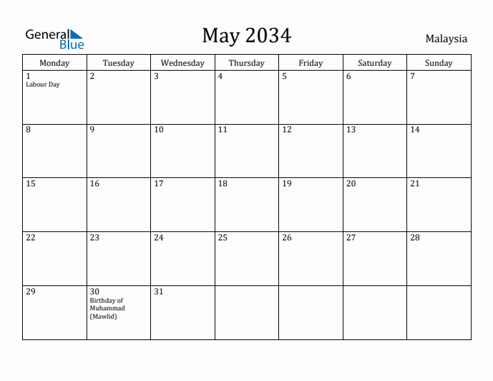 May 2034 Calendar Malaysia