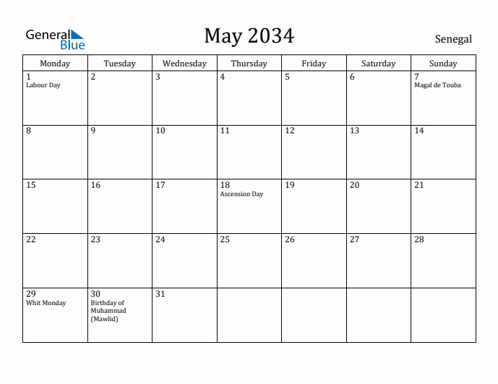 May 2034 Calendar Senegal