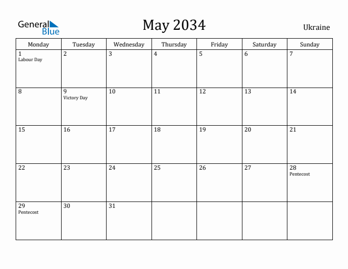 May 2034 Calendar Ukraine