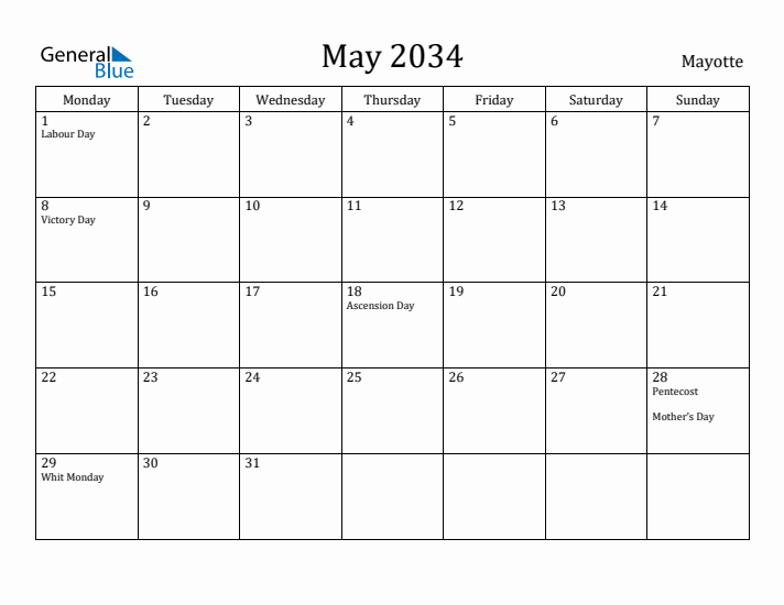 May 2034 Calendar Mayotte