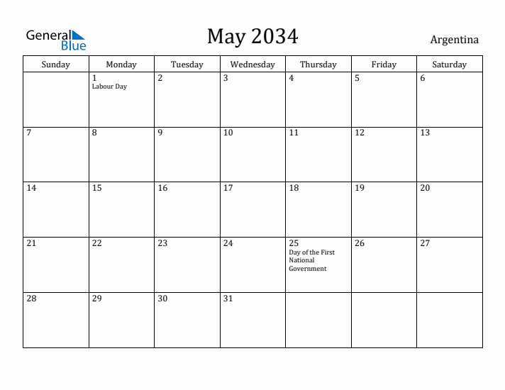 May 2034 Calendar Argentina