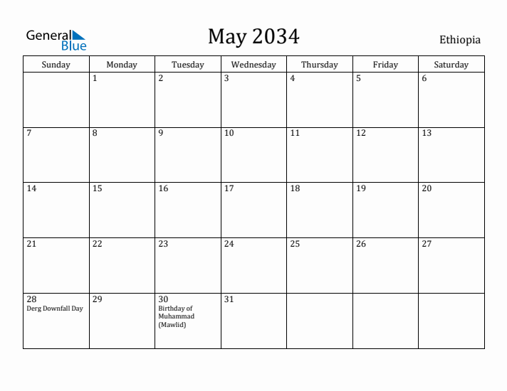 May 2034 Calendar Ethiopia