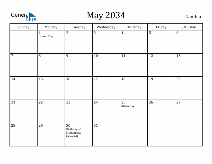 May 2034 Calendar Gambia