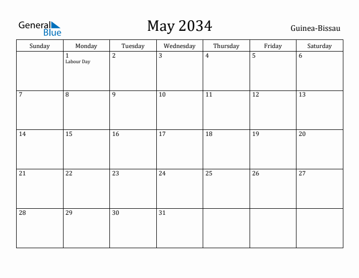 May 2034 Calendar Guinea-Bissau
