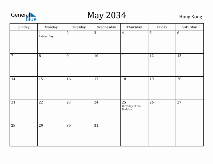 May 2034 Calendar Hong Kong