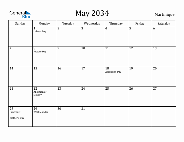 May 2034 Calendar Martinique