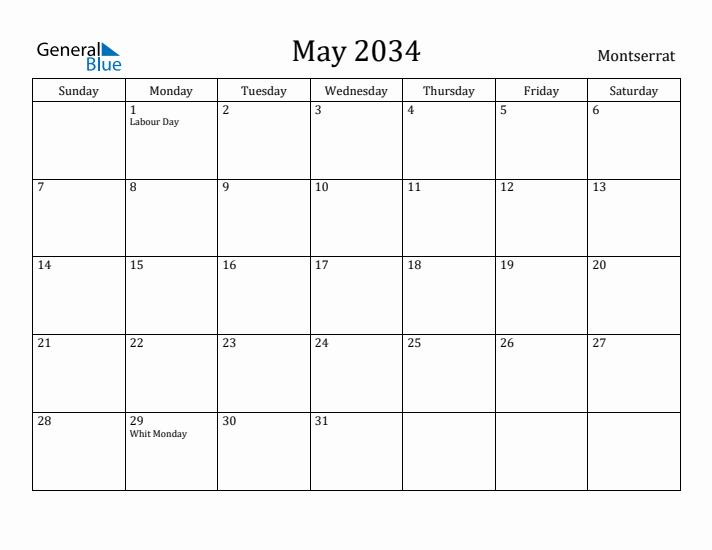 May 2034 Calendar Montserrat