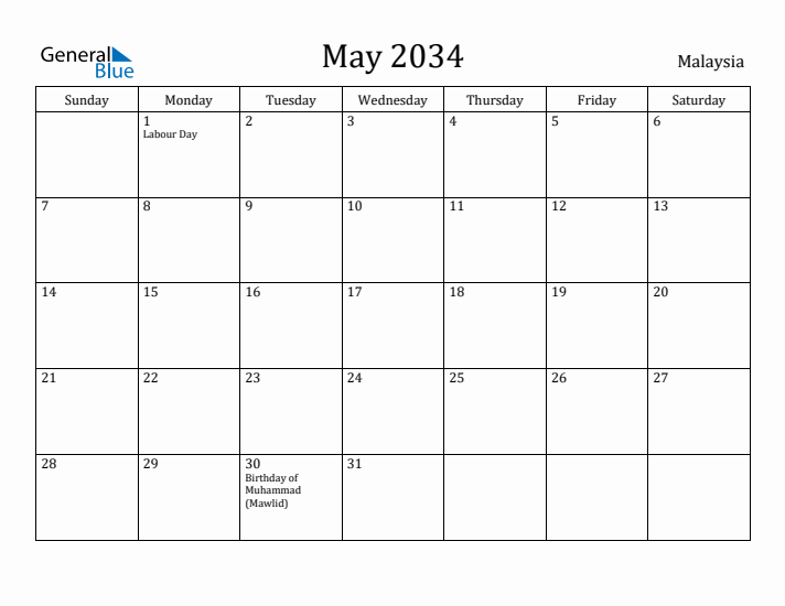May 2034 Calendar Malaysia