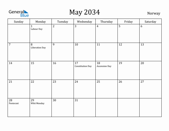 May 2034 Calendar Norway