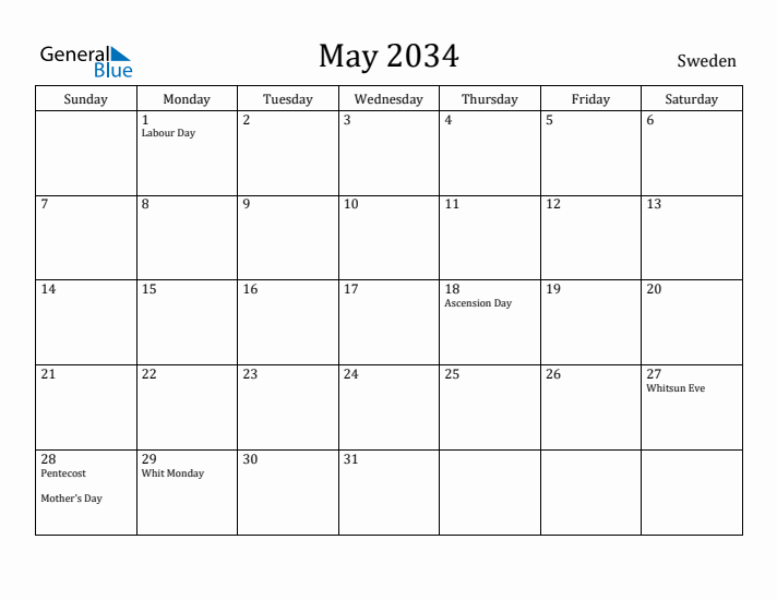 May 2034 Calendar Sweden