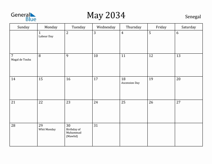 May 2034 Calendar Senegal