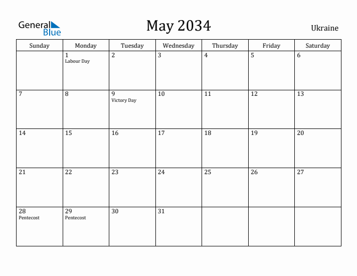 May 2034 Calendar Ukraine