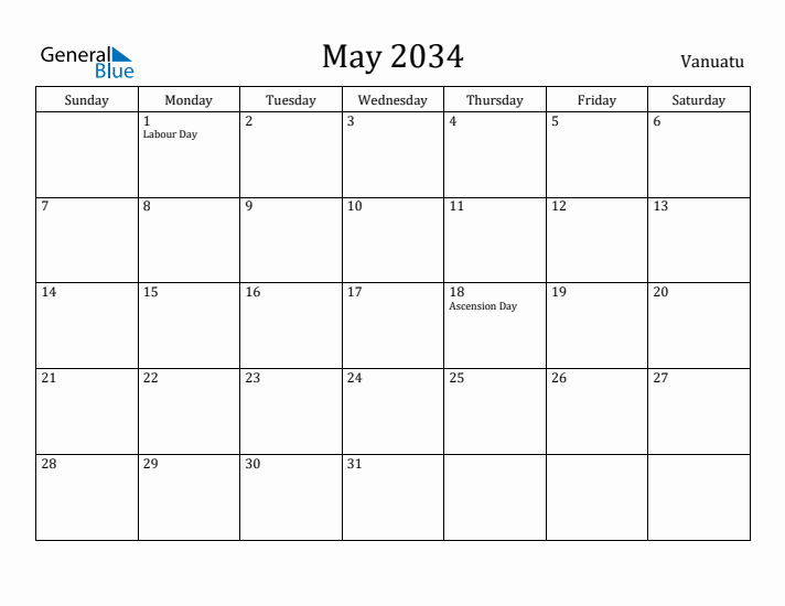 May 2034 Calendar Vanuatu