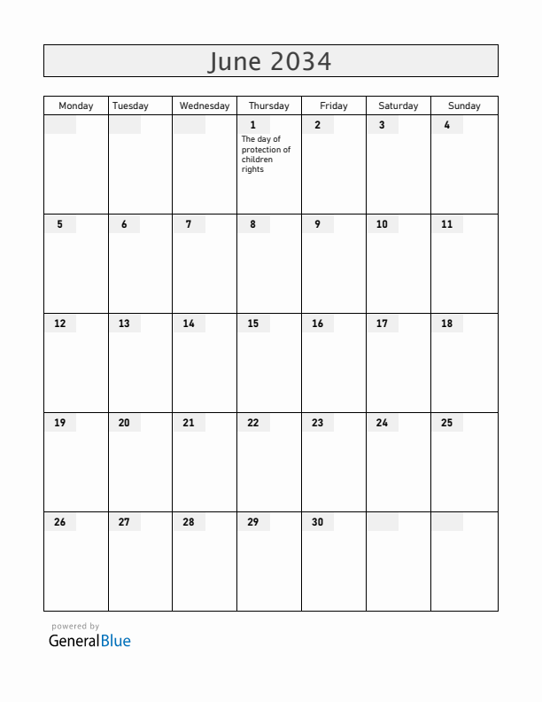Armenia June 2034 Calendar with Holidays