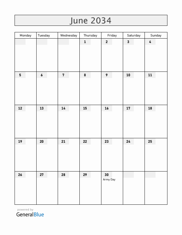 Guatemala June 2034 Calendar with Holidays