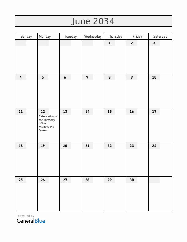 Anguilla June 2034 Calendar with Holidays