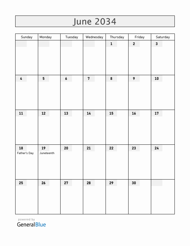 Guam June 2034 Calendar with Holidays