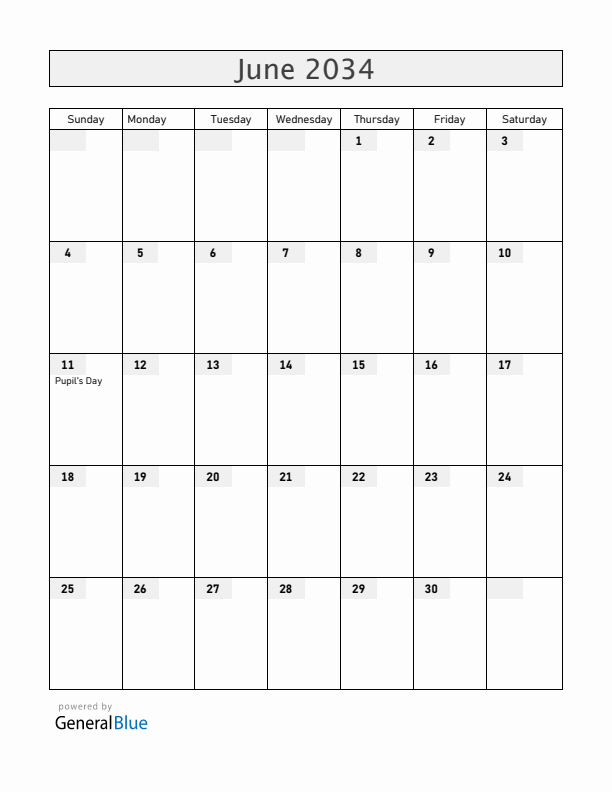 Honduras June 2034 Calendar with Holidays