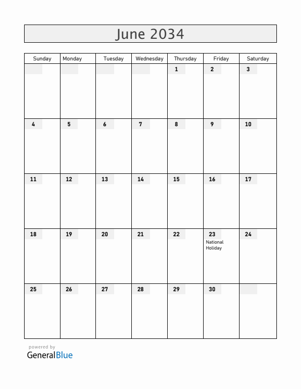 Luxembourg June 2034 Calendar with Holidays