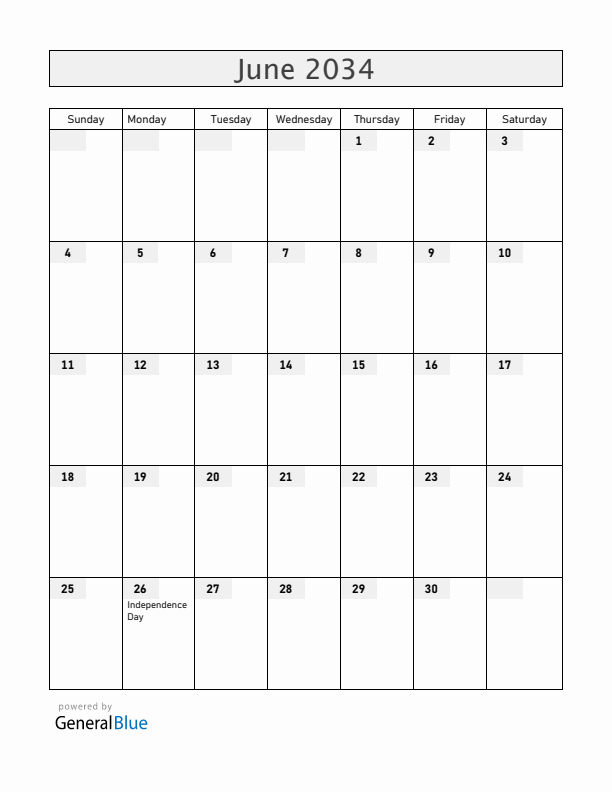 Madagascar June 2034 Calendar with Holidays