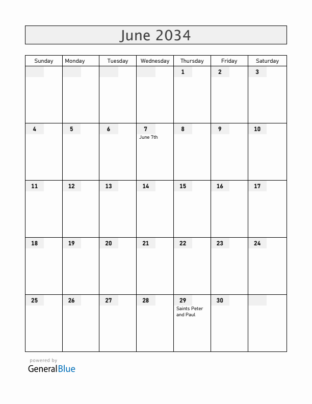 Malta June 2034 Calendar with Holidays