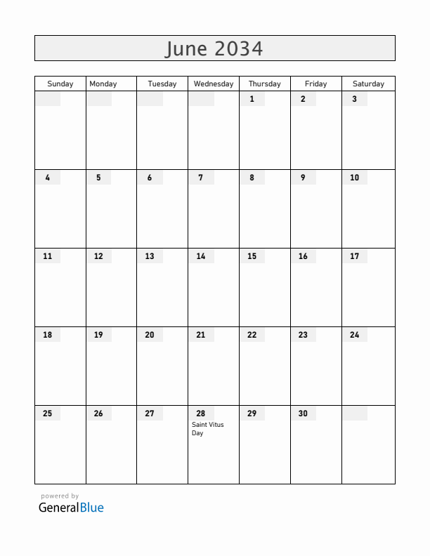 Serbia June 2034 Calendar with Holidays