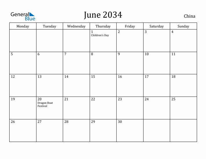 June 2034 Calendar China
