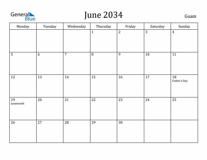 June 2034 Calendar Guam