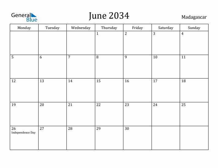 June 2034 Calendar Madagascar