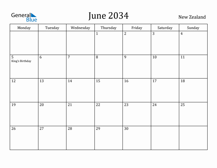 June 2034 Calendar New Zealand