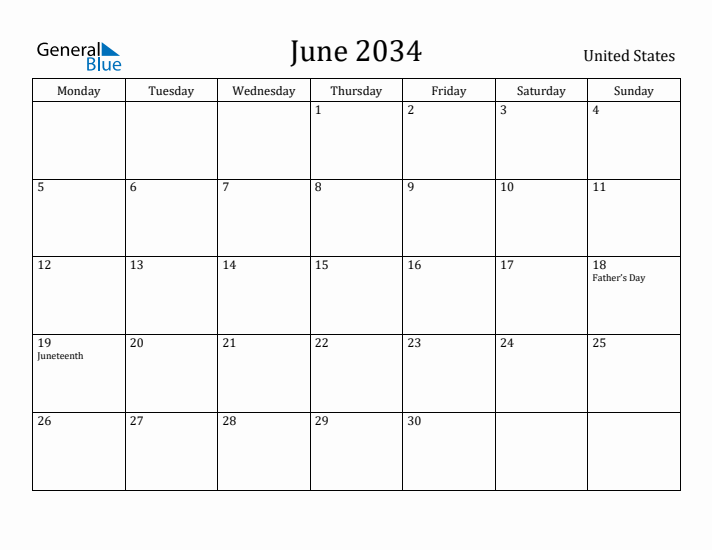 June 2034 Calendar United States