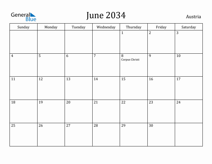 June 2034 Calendar Austria