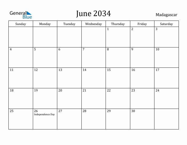 June 2034 Calendar Madagascar