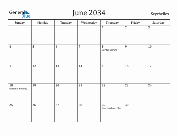 June 2034 Calendar Seychelles
